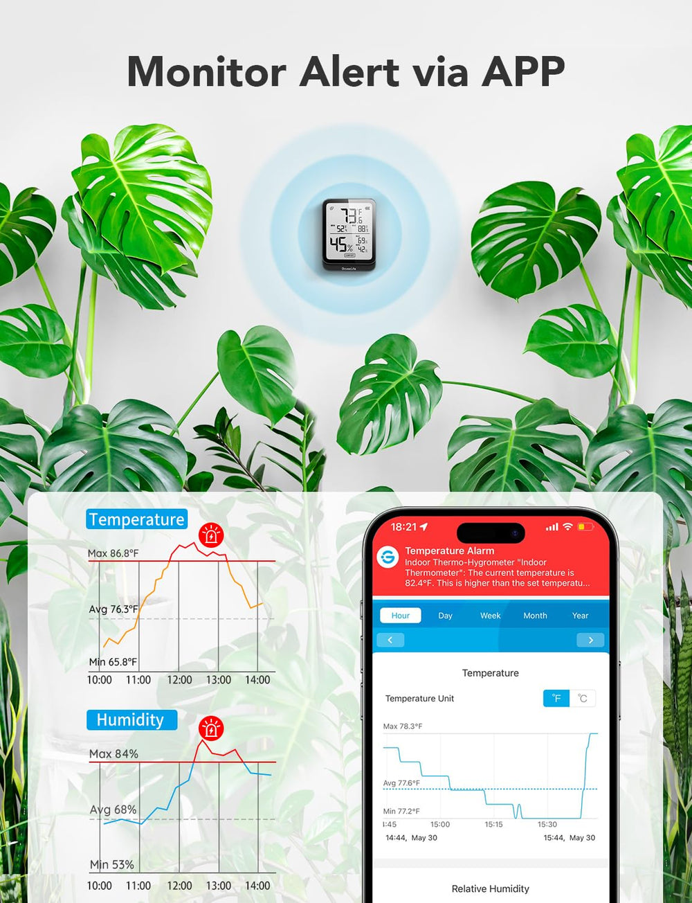 GoveeLife H5104 placed in greenhouse demonstrating environmental tracking for plants