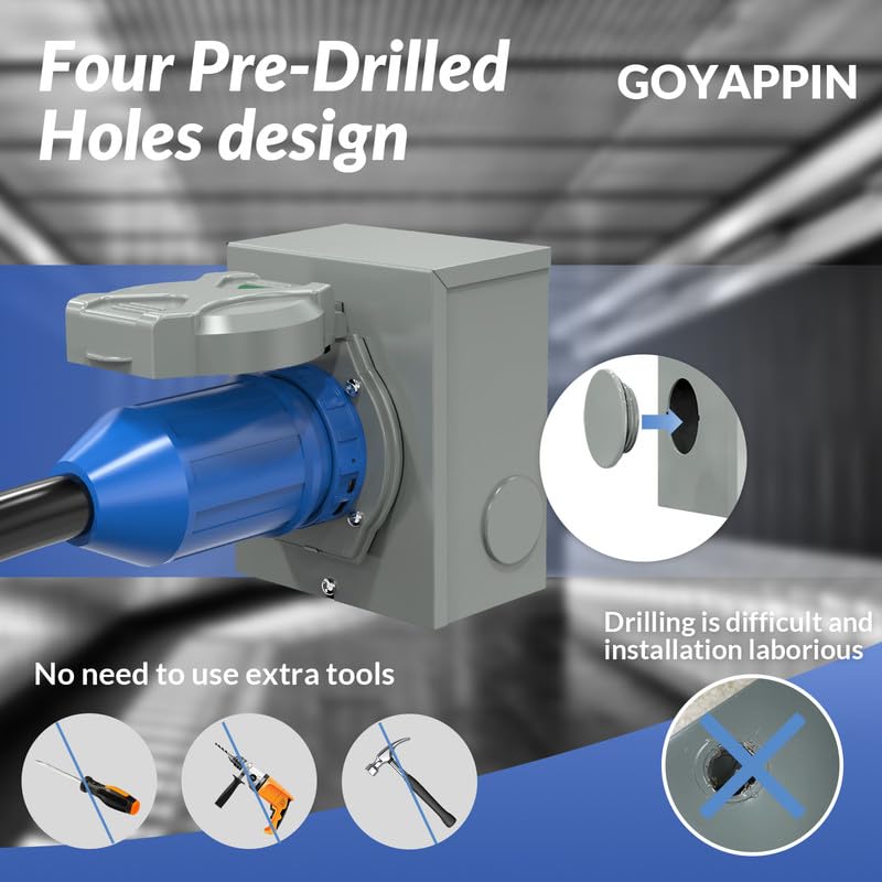 Goyappin 4-prong NEMA 14-50P close-up showing twist-lock for a tight, safe connection
