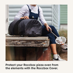 Gozney Roccbox covered outdoors on a patio protecting oven from rain and sun
