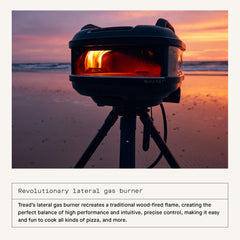 Gozney Tread lateral gas burner detail illustrating flame control and performance