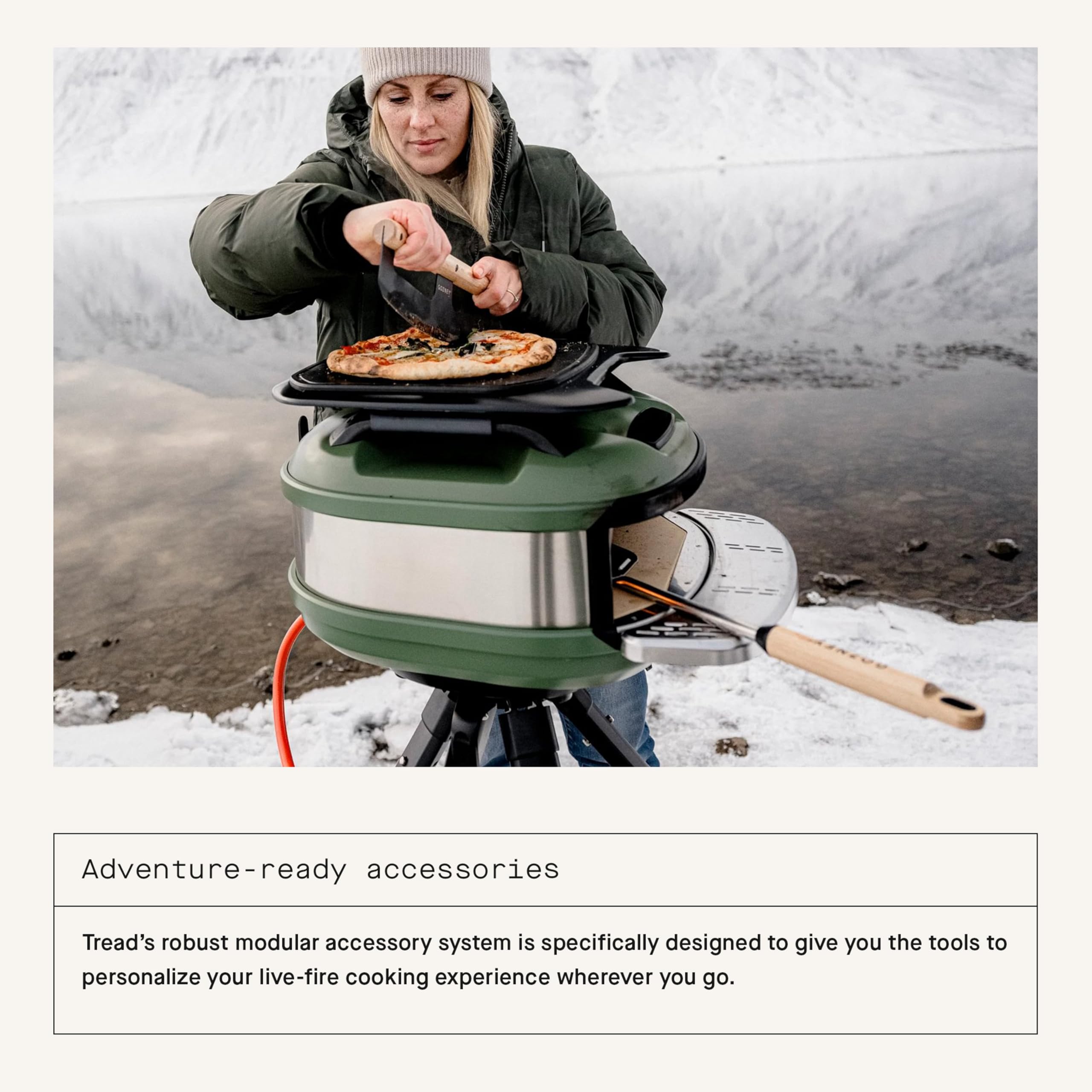 Gozney Tread with a 12-inch pizza inside showing fast cooking and charred edges