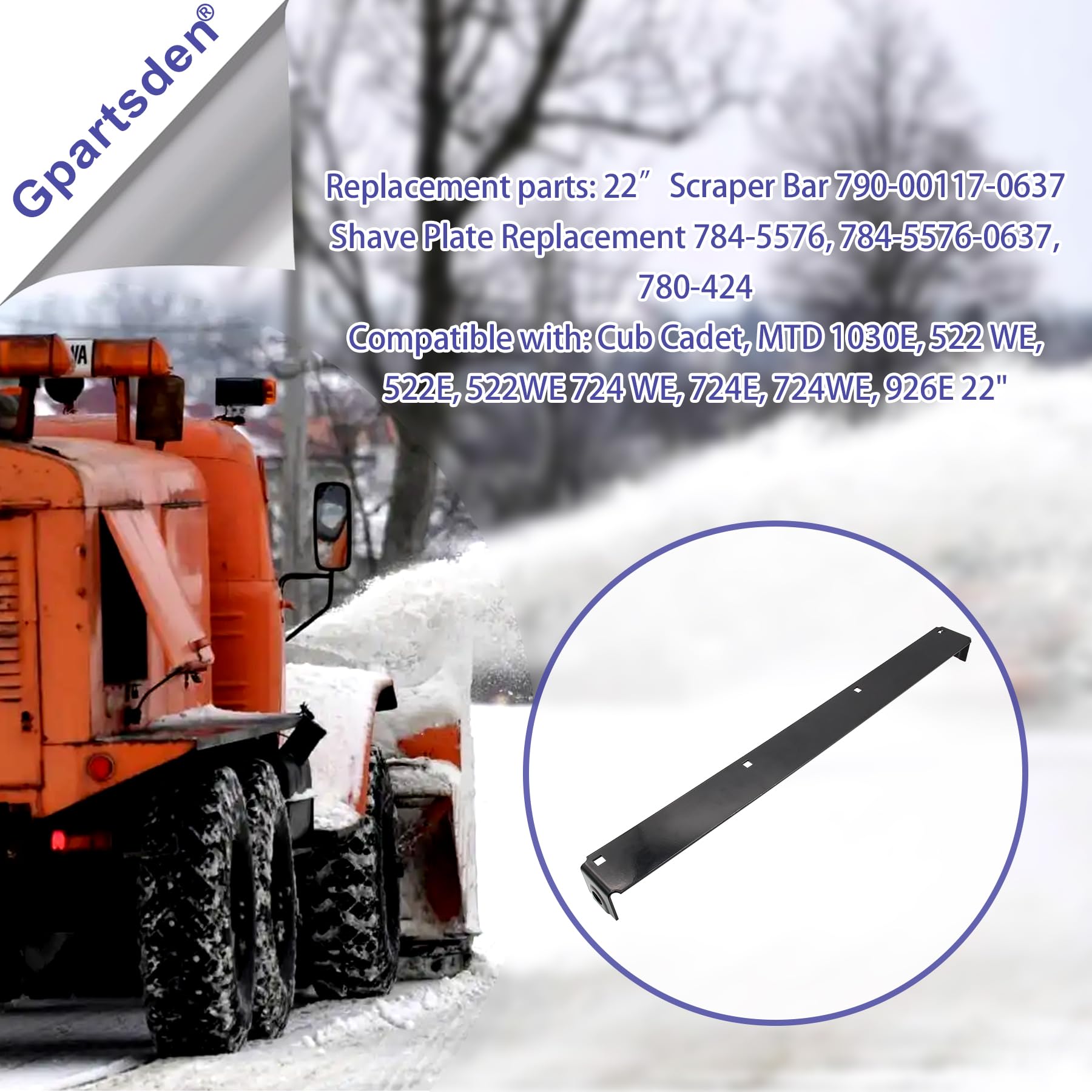 Gpartsden scraper bar installed on snowblower restoring pavement contact