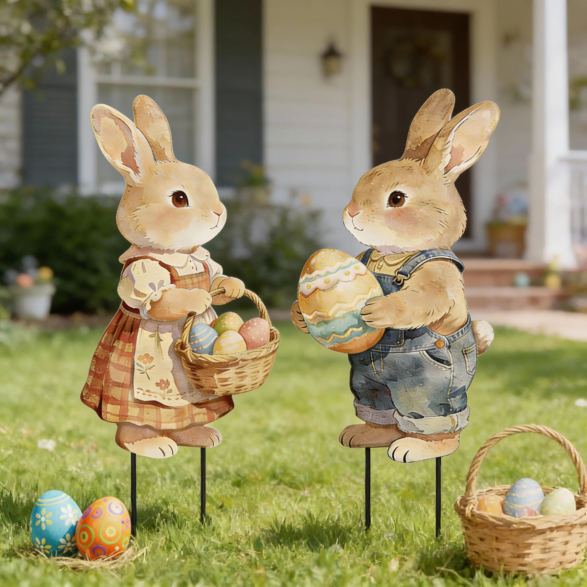 GPGHE front view of bunny couple sign showing cheerful welcome message