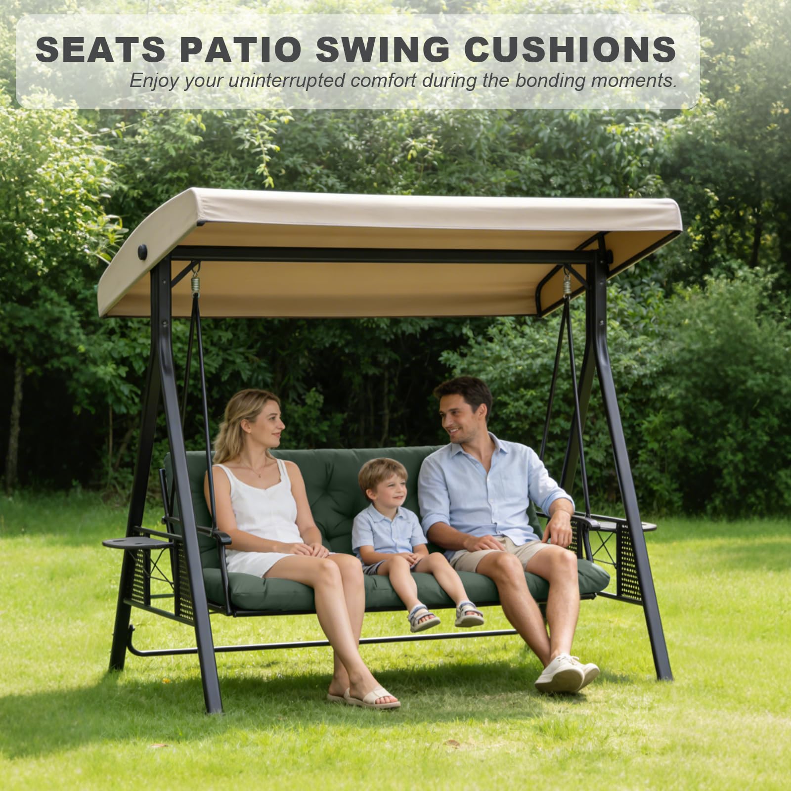 GPQAWER three-seater cushion styled on porch creating inviting outdoor seating