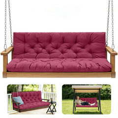 GPQAWER front view of wine red porch swing cushions showing full three-seater comfort