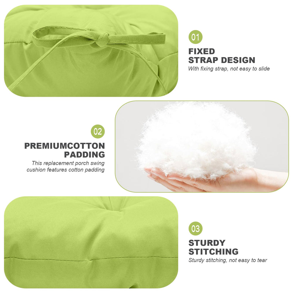 GPQAWER cushion on three-seater swing for scale, fits typical porch benches