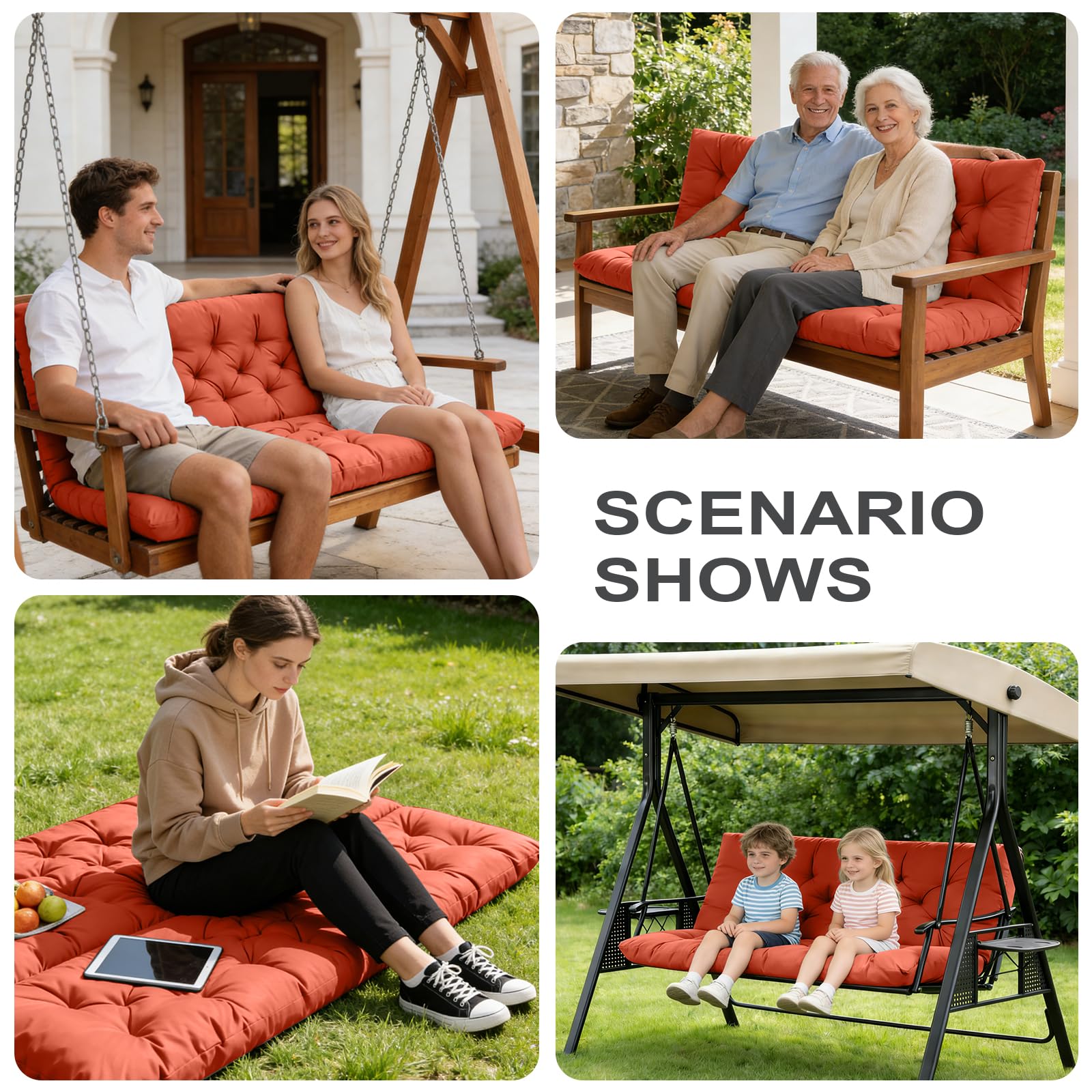 GPQAWER cushion on porch swing with person sitting showing correct scale and comfort