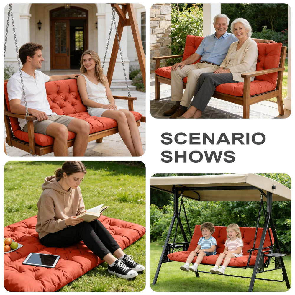 GPQAWER cushion on porch swing with person sitting showing correct scale and comfort