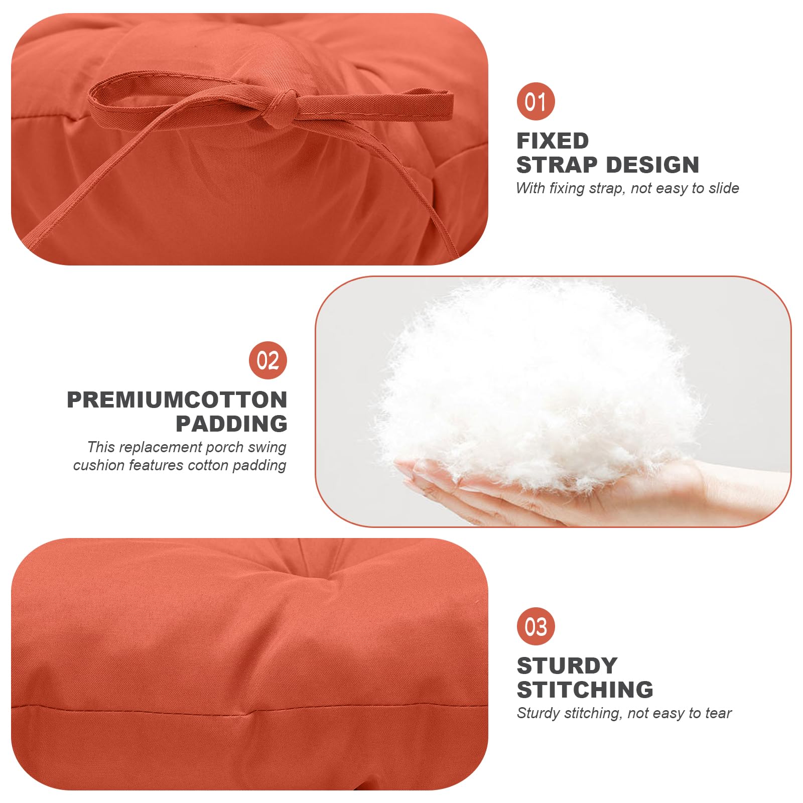 GPQAWER ties and corner attachment detail securing cushion to swing for stability
