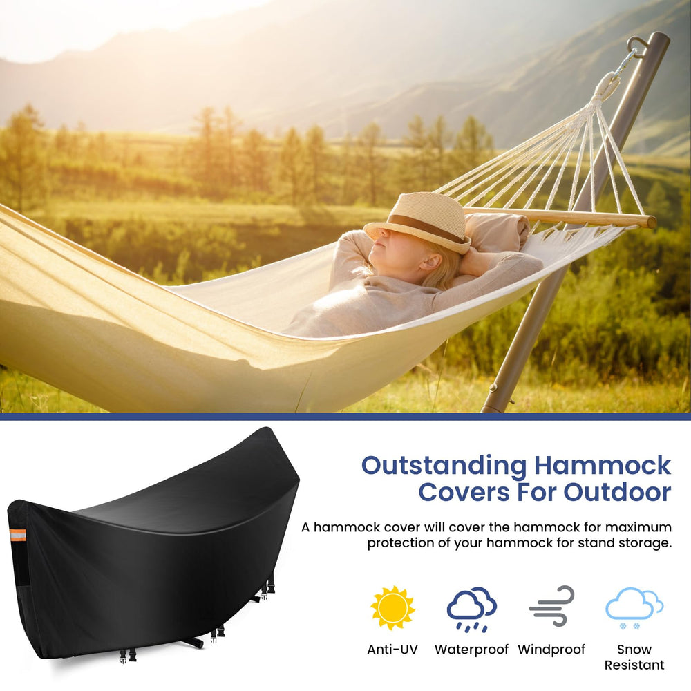 GRABADO lifestyle shot in garden showing hammock protected from rain and debris