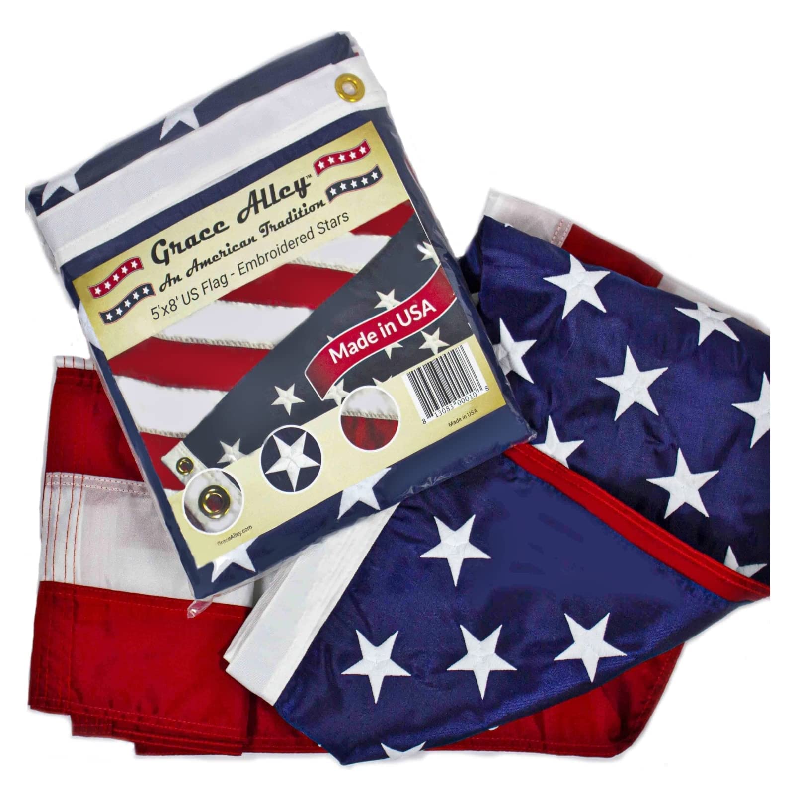 Grace Alley front display of 5x8 flag showing crisp colors and proud presentation