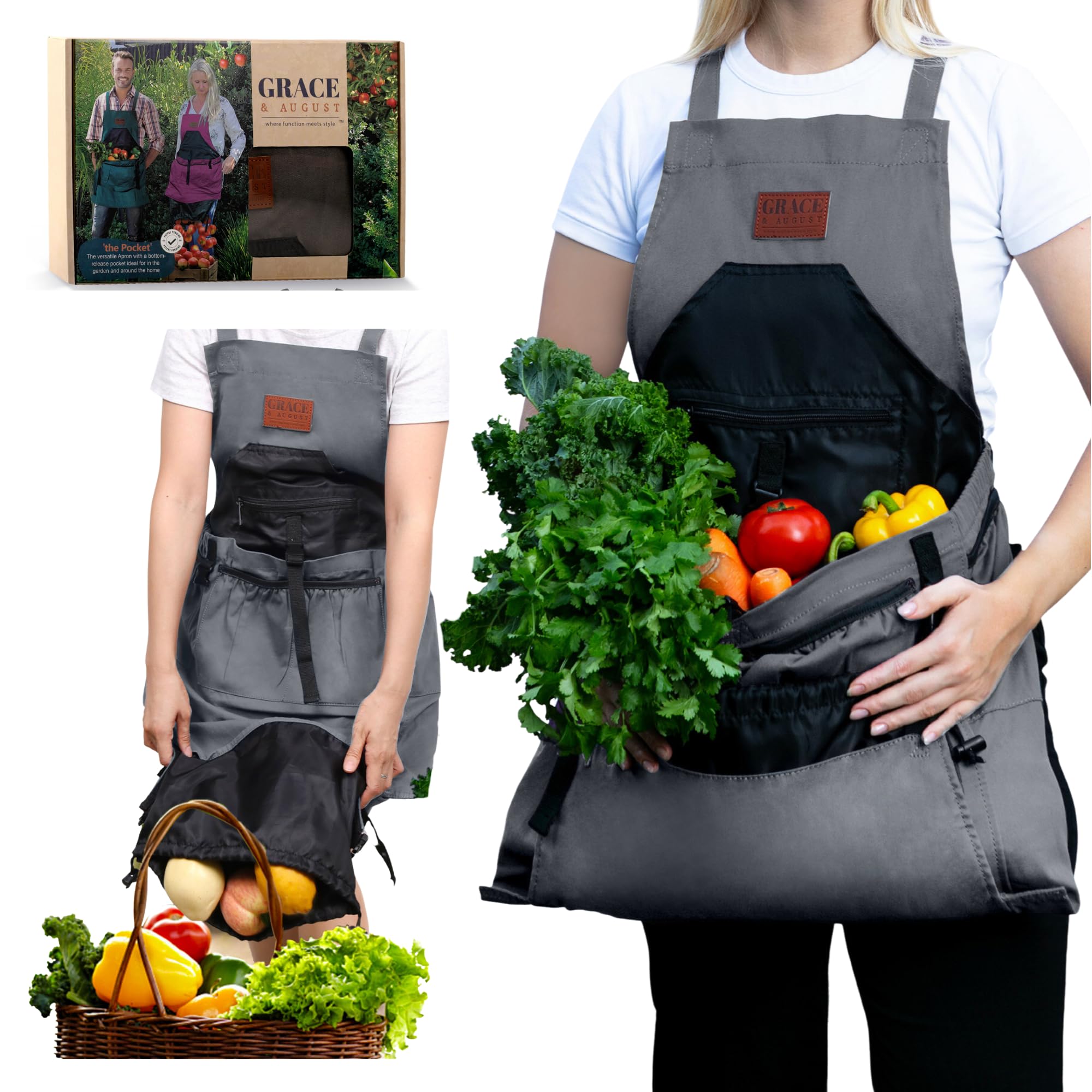 Grace and August apron front view showing pockets and fit for easy tool access