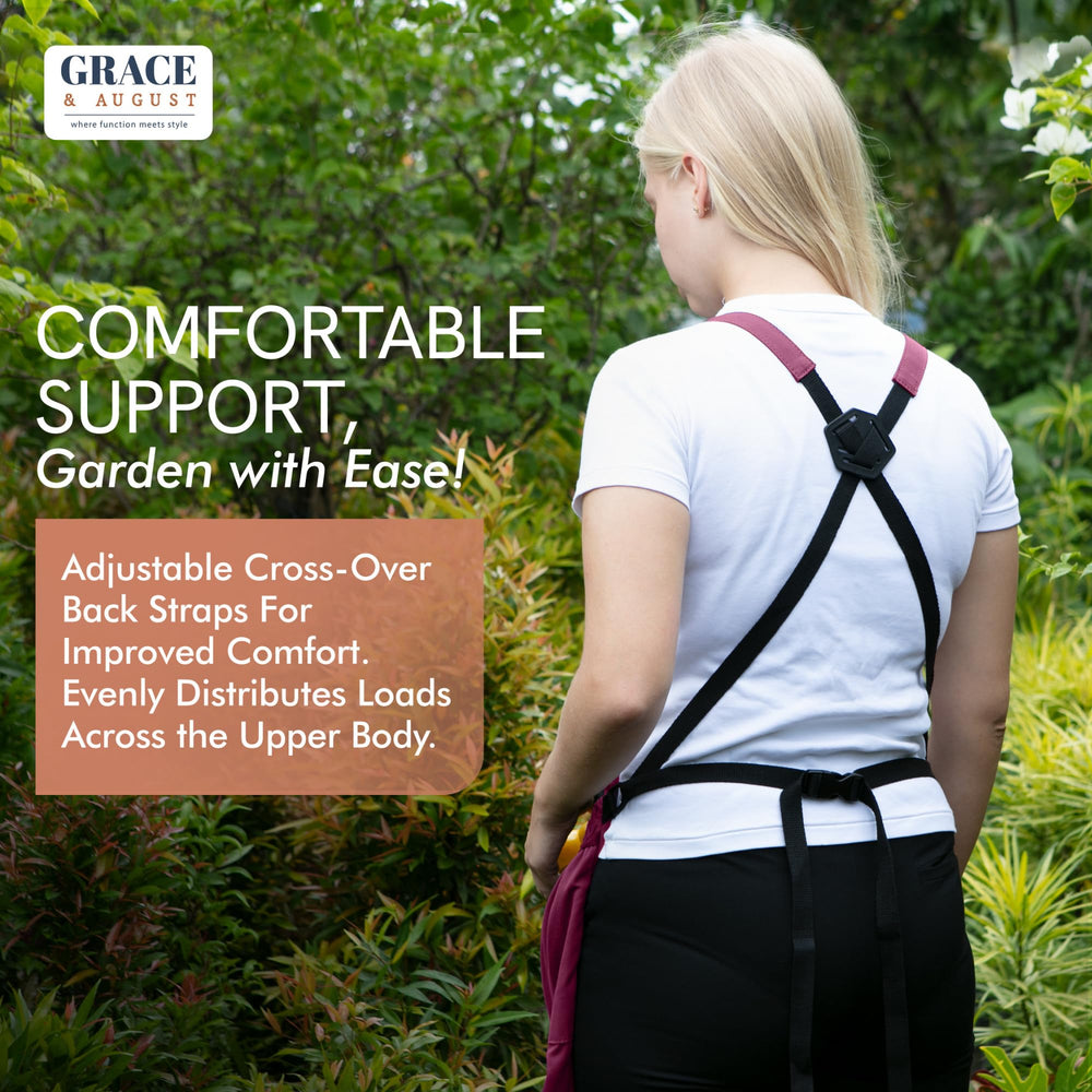 Grace and August apron worn while picking tomatoes, helps carry and secure harvest efficiently