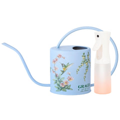 Grace and August front view of decorative watering can and spray set for tidy plant care