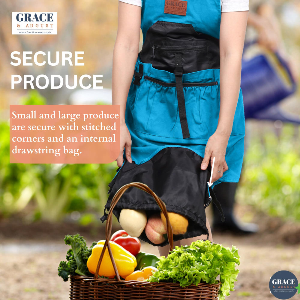 Grace and August close-up of bottom-release harvest pouch for quick emptying
