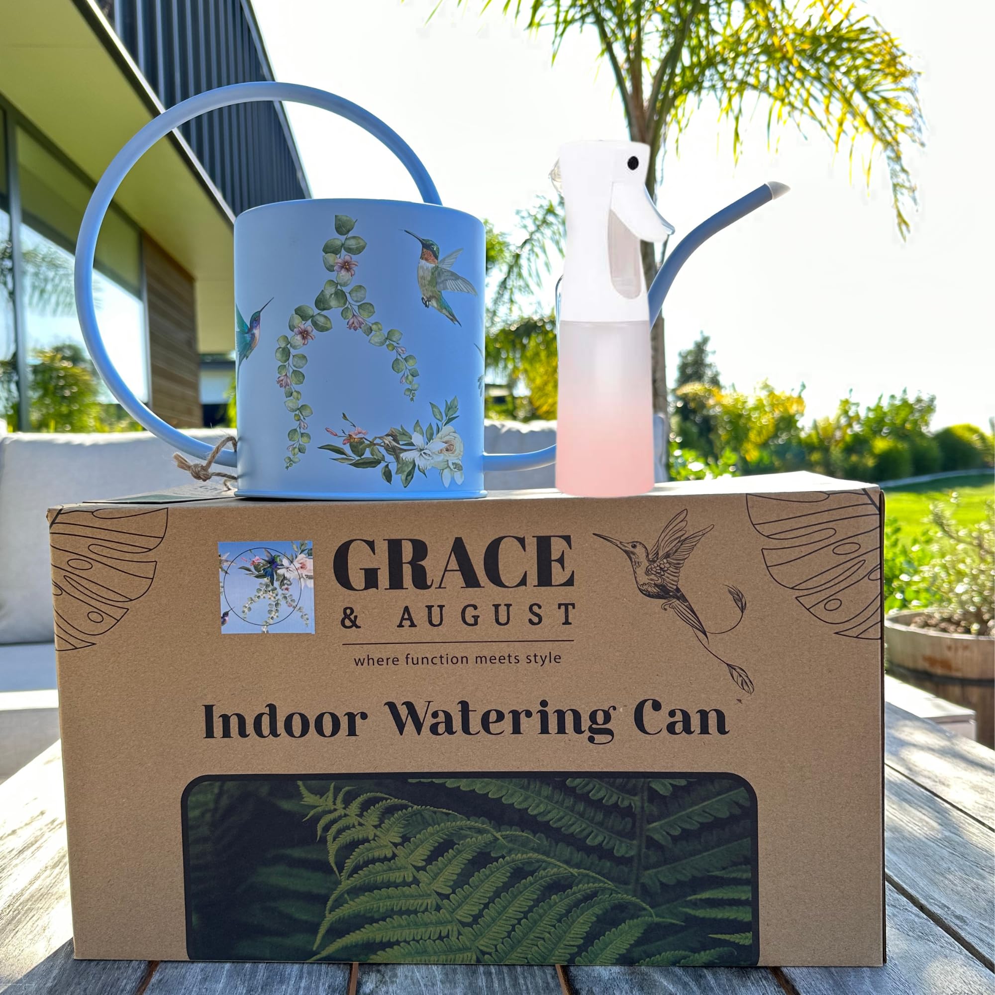 Grace and August set styled on shelf with plants as attractive, functional decor