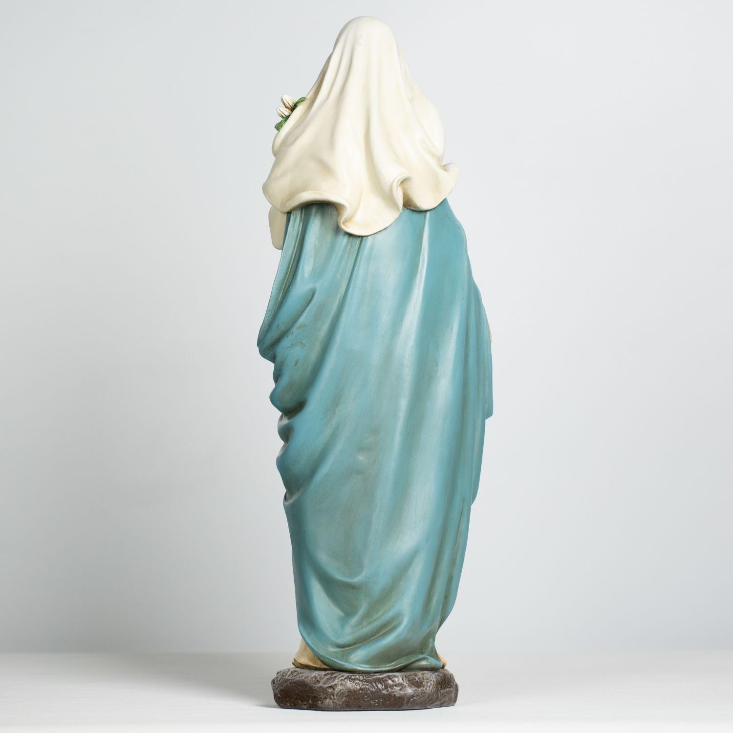 Grace4Joy statue beside bench for scale showing 24-inch height and easy placement