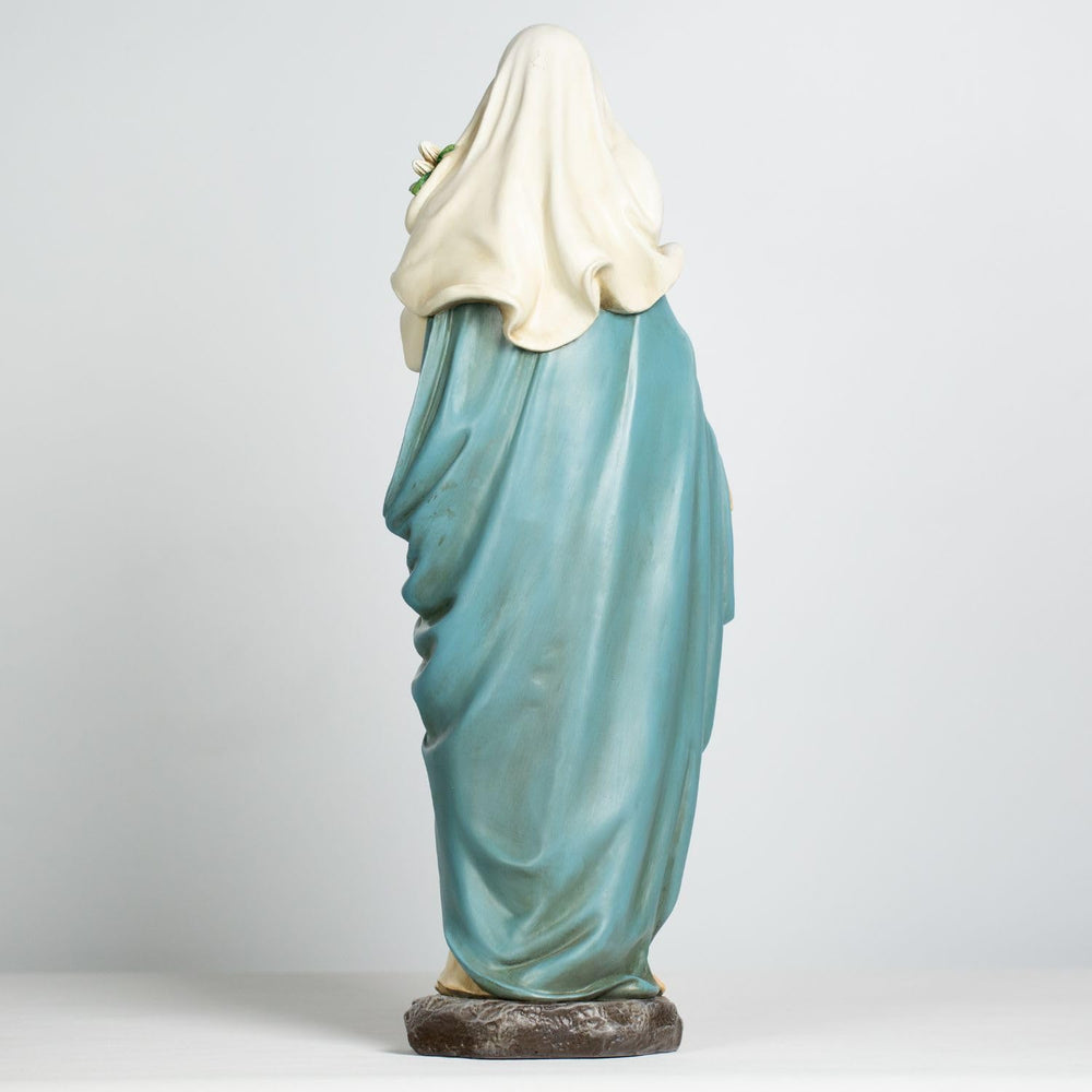 Grace4Joy statue beside bench for scale showing 24-inch height and easy placement