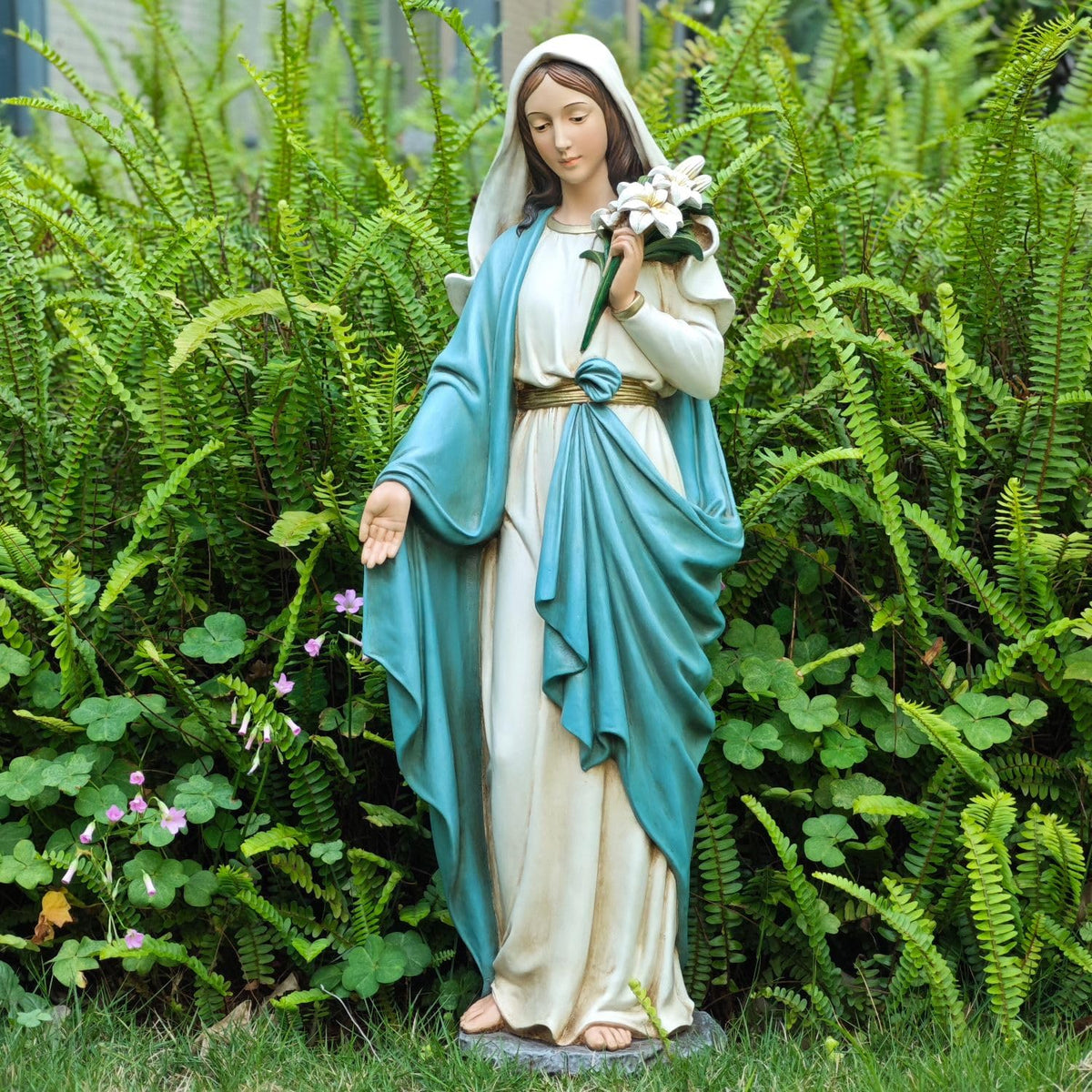 Grace4Joy front view of Virgin Mary statue showing serene presence and devotional focus