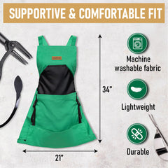 Grampa's Weeder cross-back strap fit displaying weight distribution for shoulder comfort