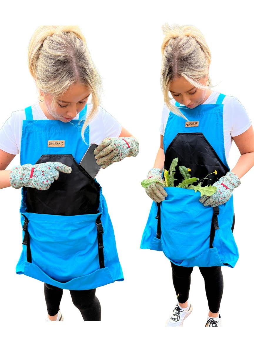 Grampa's Weeder front view showing full apron and harvest pocket benefit