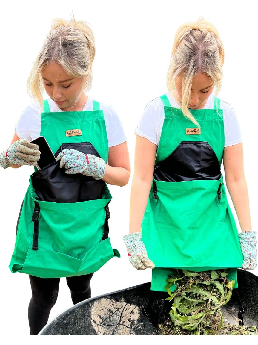 Grampa's Weeder front view apron showing pockets and durable canvas for organized gardening