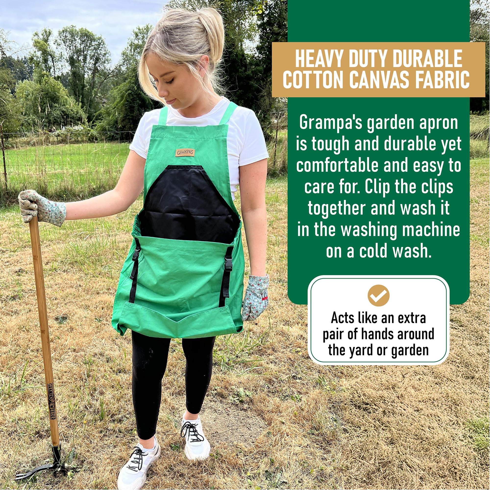 Grampa's Weeder chest pocket detail with waterproof lining protecting phone and seeds