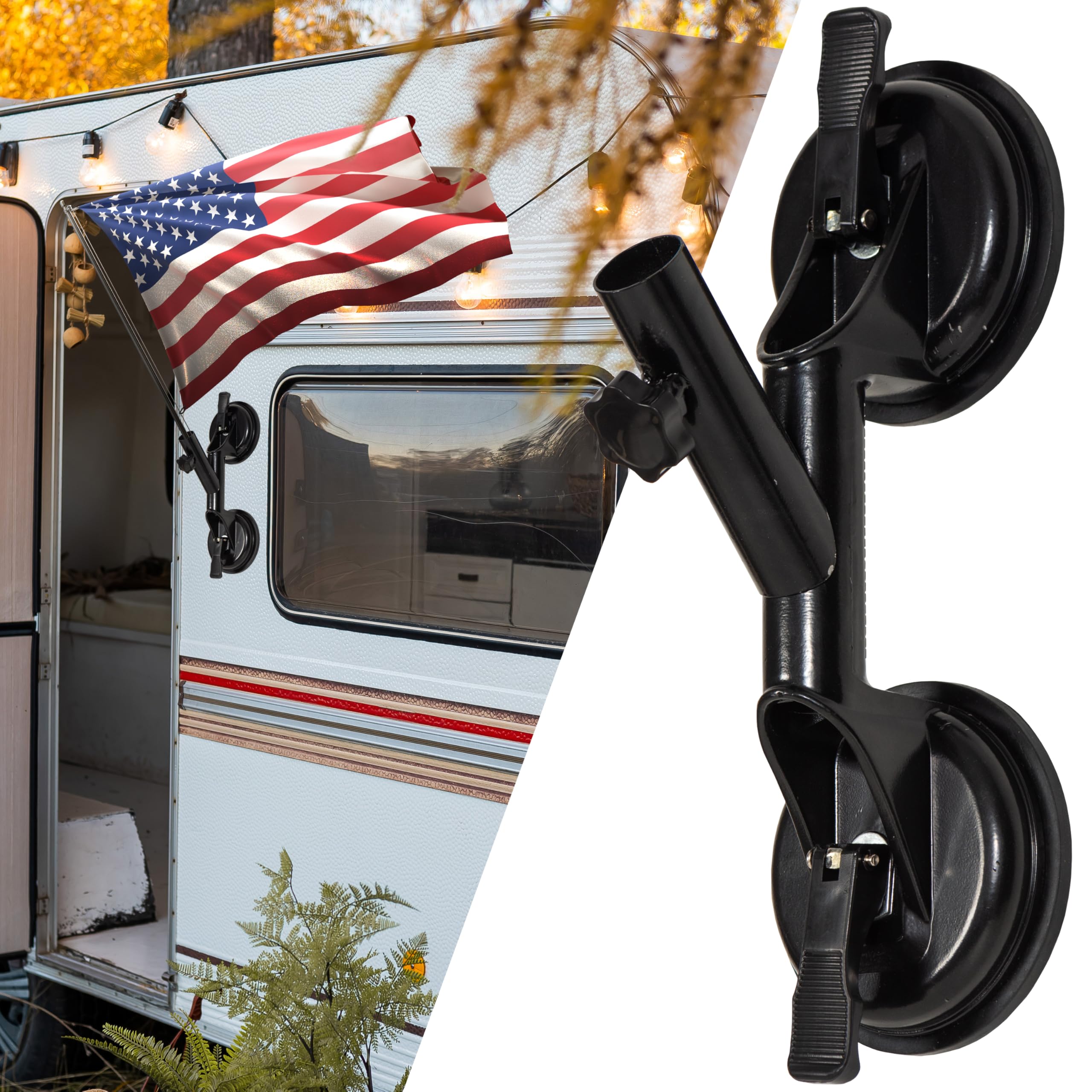 Granatan front view of flag pole holder showing mount and tube for easy display