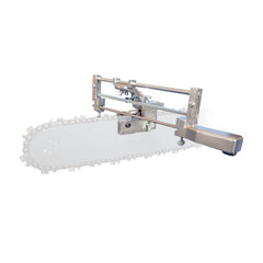 Granberg G106B front-mounted guide attached to chainsaw bar for precise sharpening