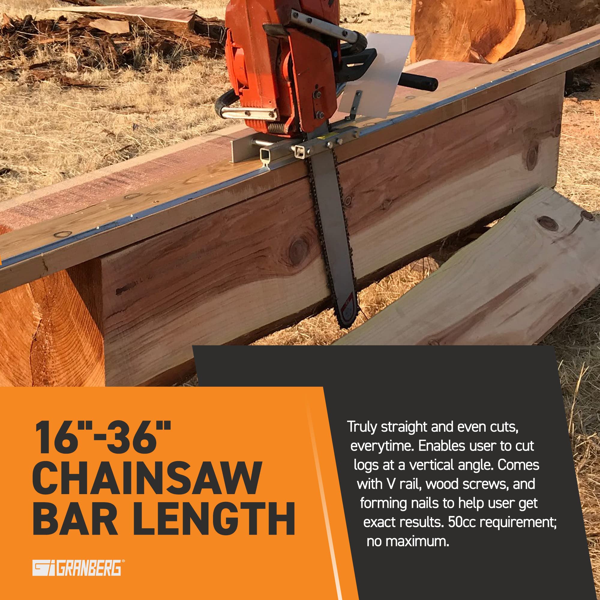 Granberg G555B attached to chainsaw bar showing secure mounting benefit
