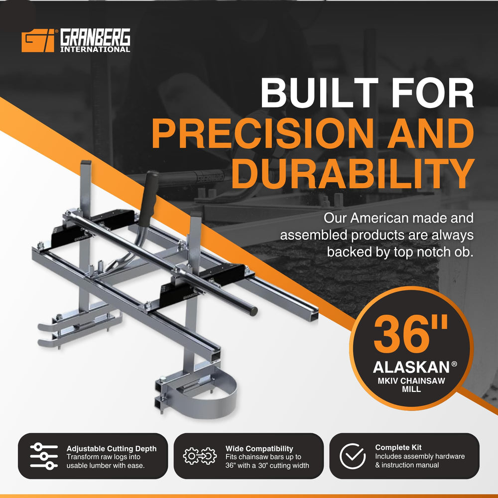 Granberg attached to chainsaw bar demonstrating quick clamp setup advantage