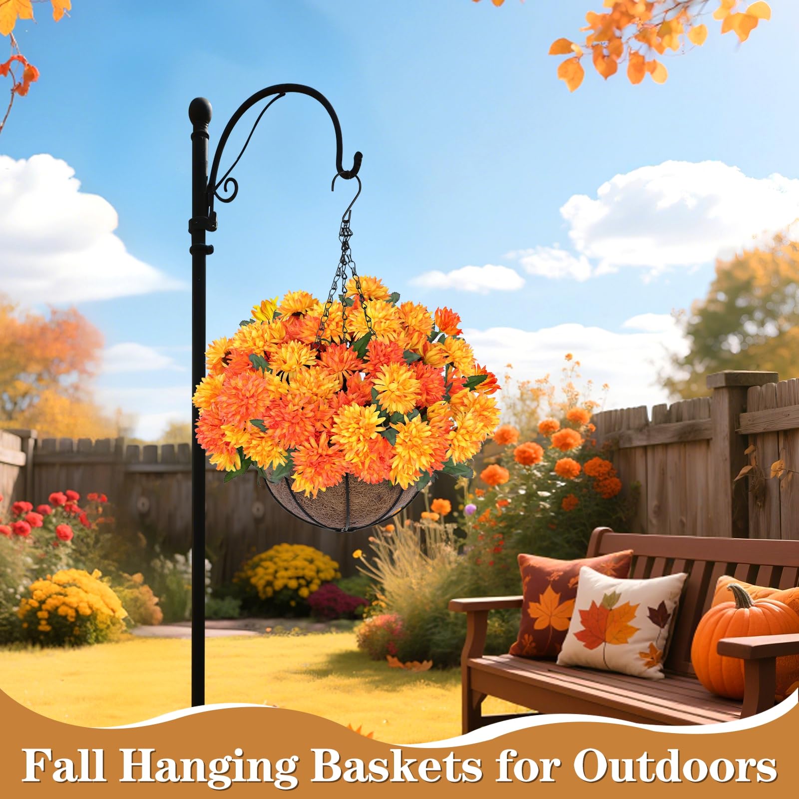 Grandeal hanging basket styled on a porch to boost autumn entryway charm