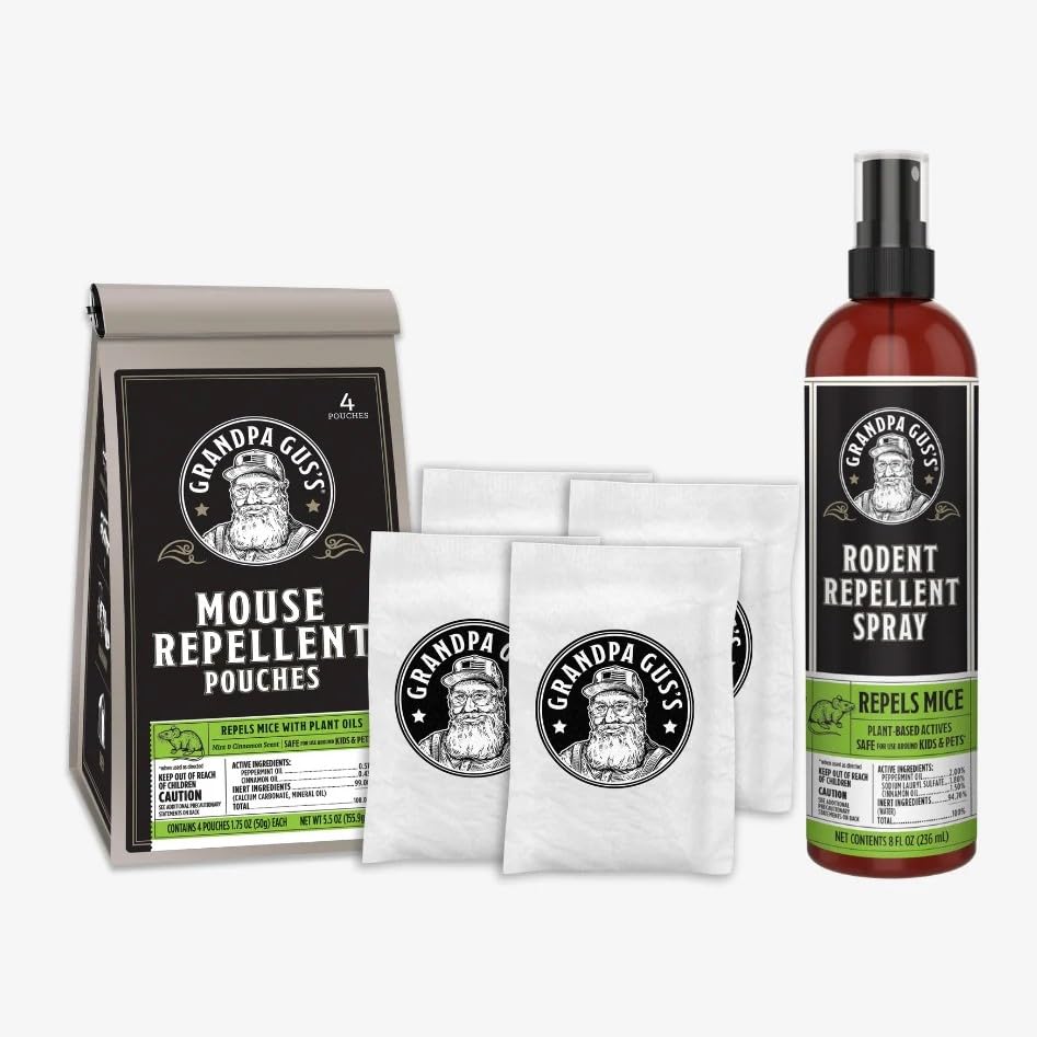 Grandpa Gus's front packaging showing pouch and spray kit, clear product benefit visible