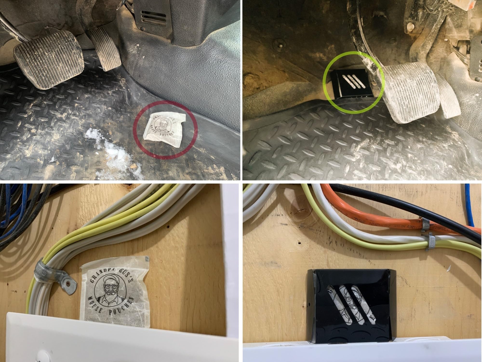 Grandpa Gus's pouches inside a sealed storage box, keeps stored items rodent-free