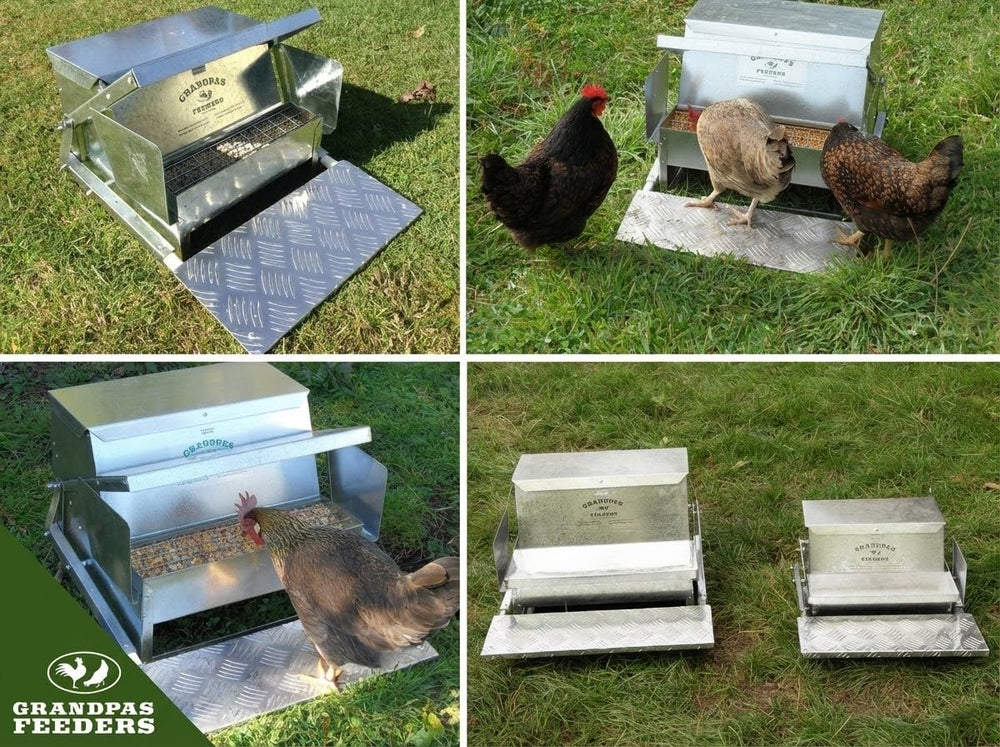 Grandpa's Feeders close-up galvanized hopper showcasing weatherproof durability