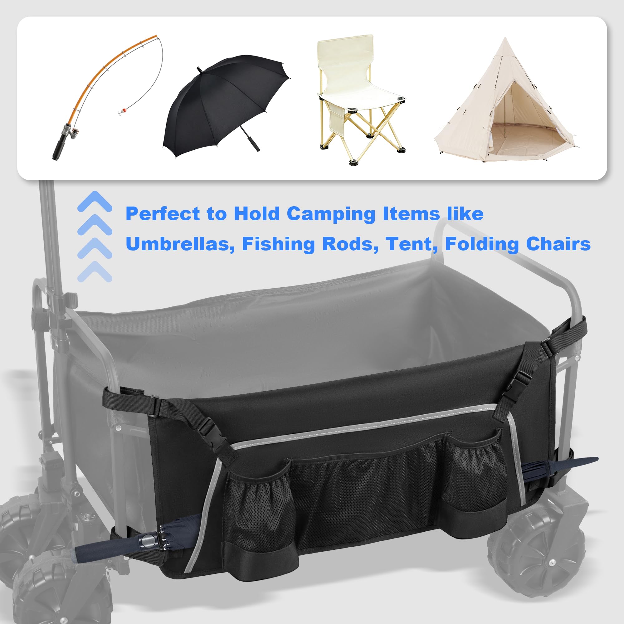GRAOSO side pocket in beach setting carrying umbrellas and coolers for convenience