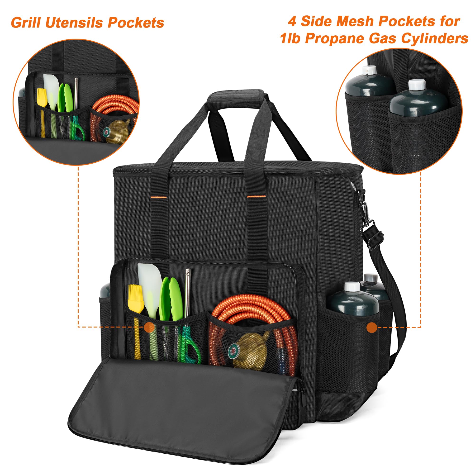 GRAOSO bag open with U-shape two-way zipper for full grill access