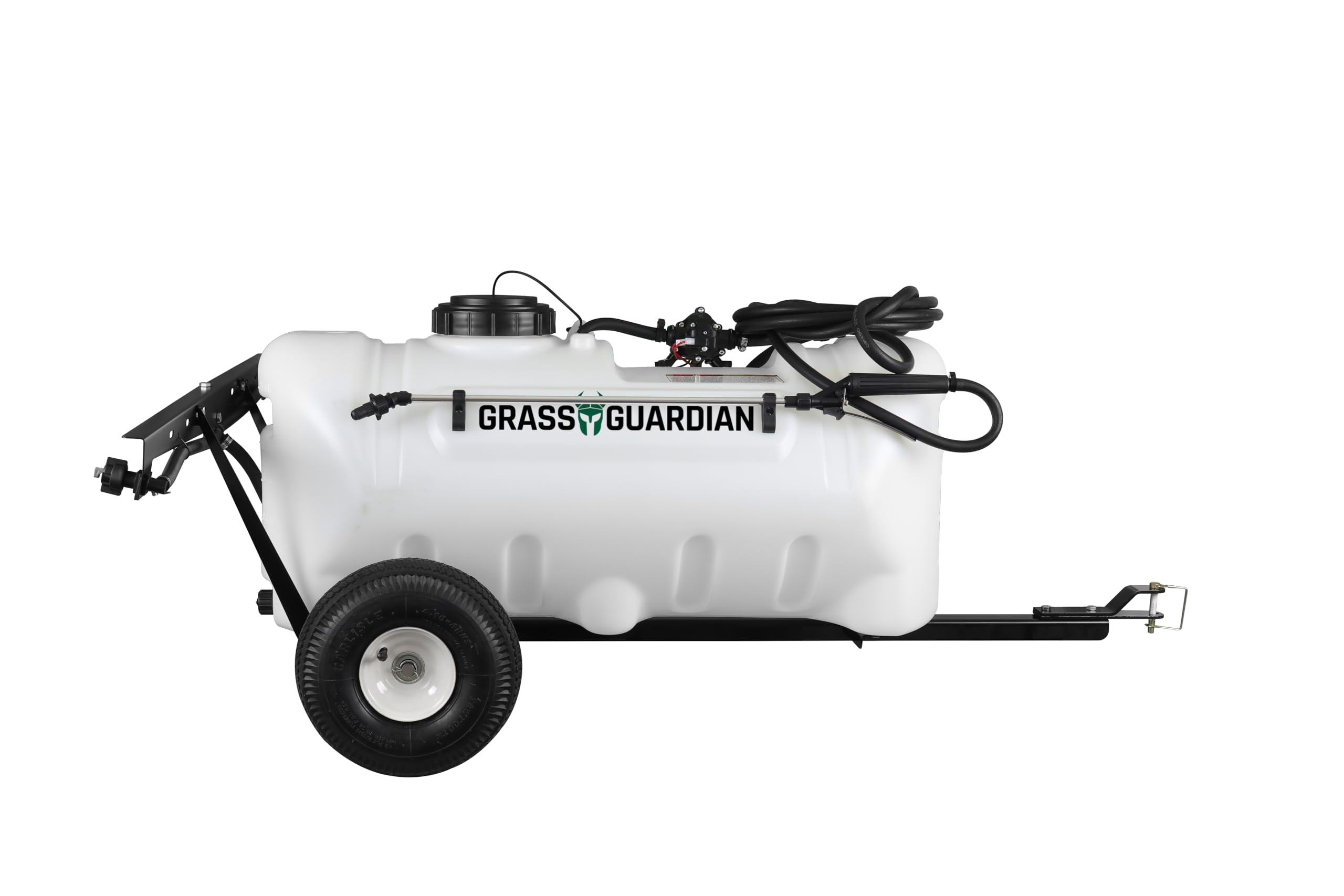 Grass Guardian front profile showing compact towable design and easy hitching