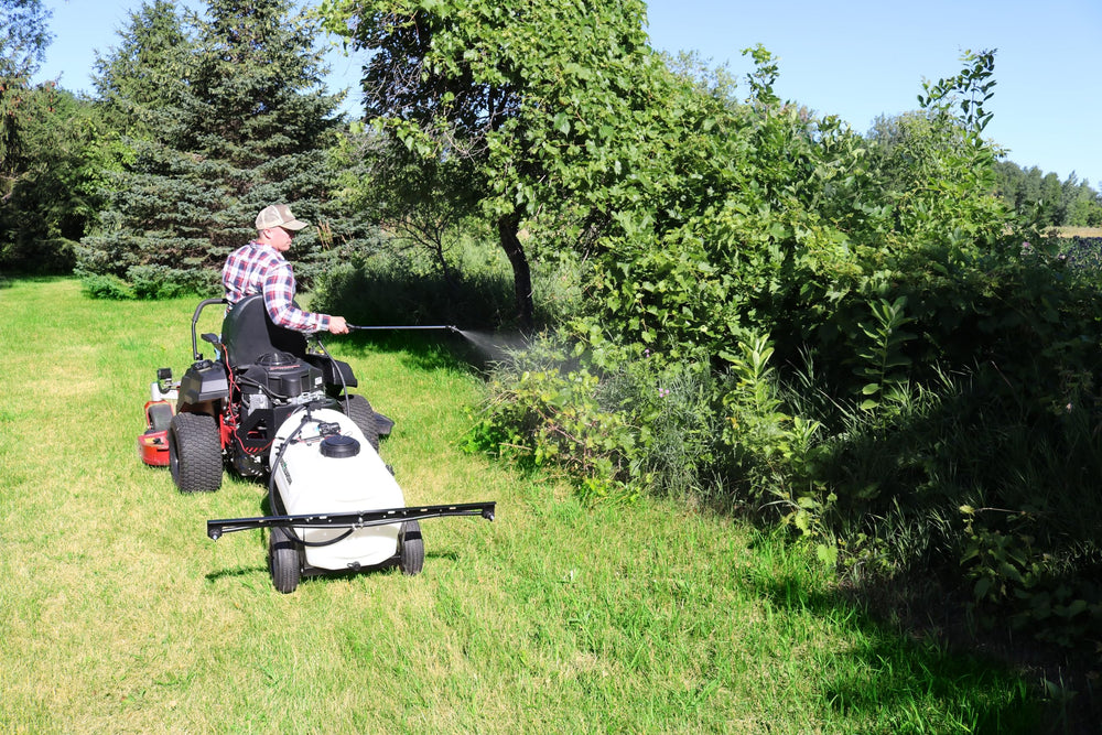 Grass Guardian 10-inch pneumatic tires and hitch showing stability and towing ease