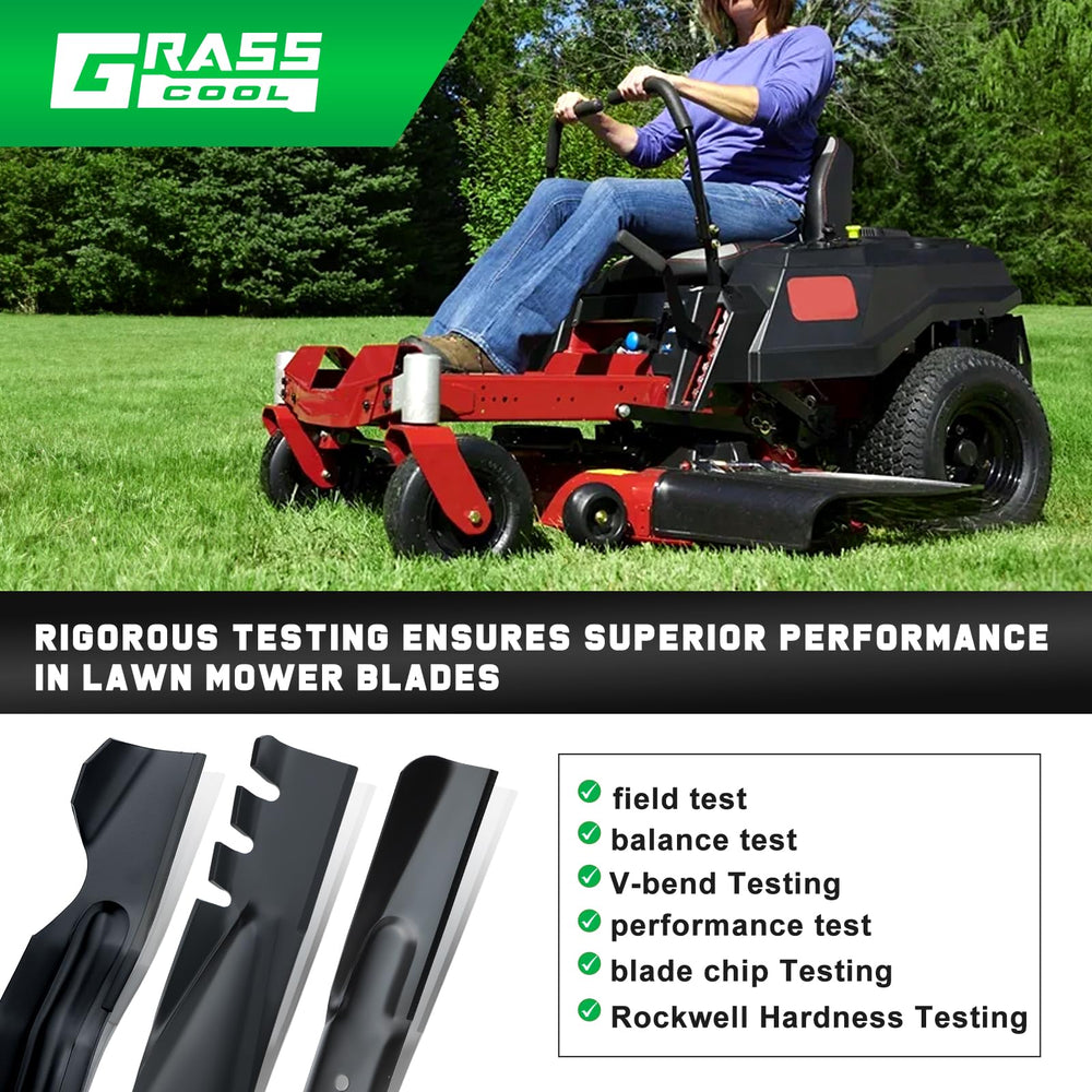 Grasscool blade held in hand for scale showing correct 17-1/2 inch length fit