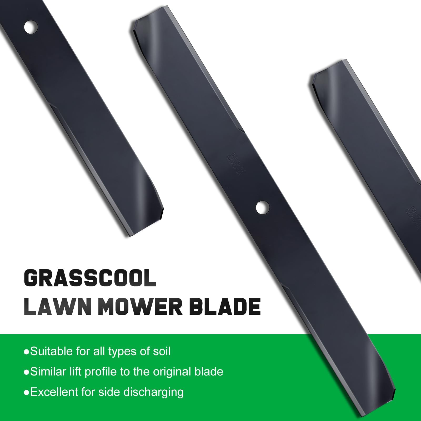 Grasscool side profile showing medium-lift blade shape for better grass clipping movement