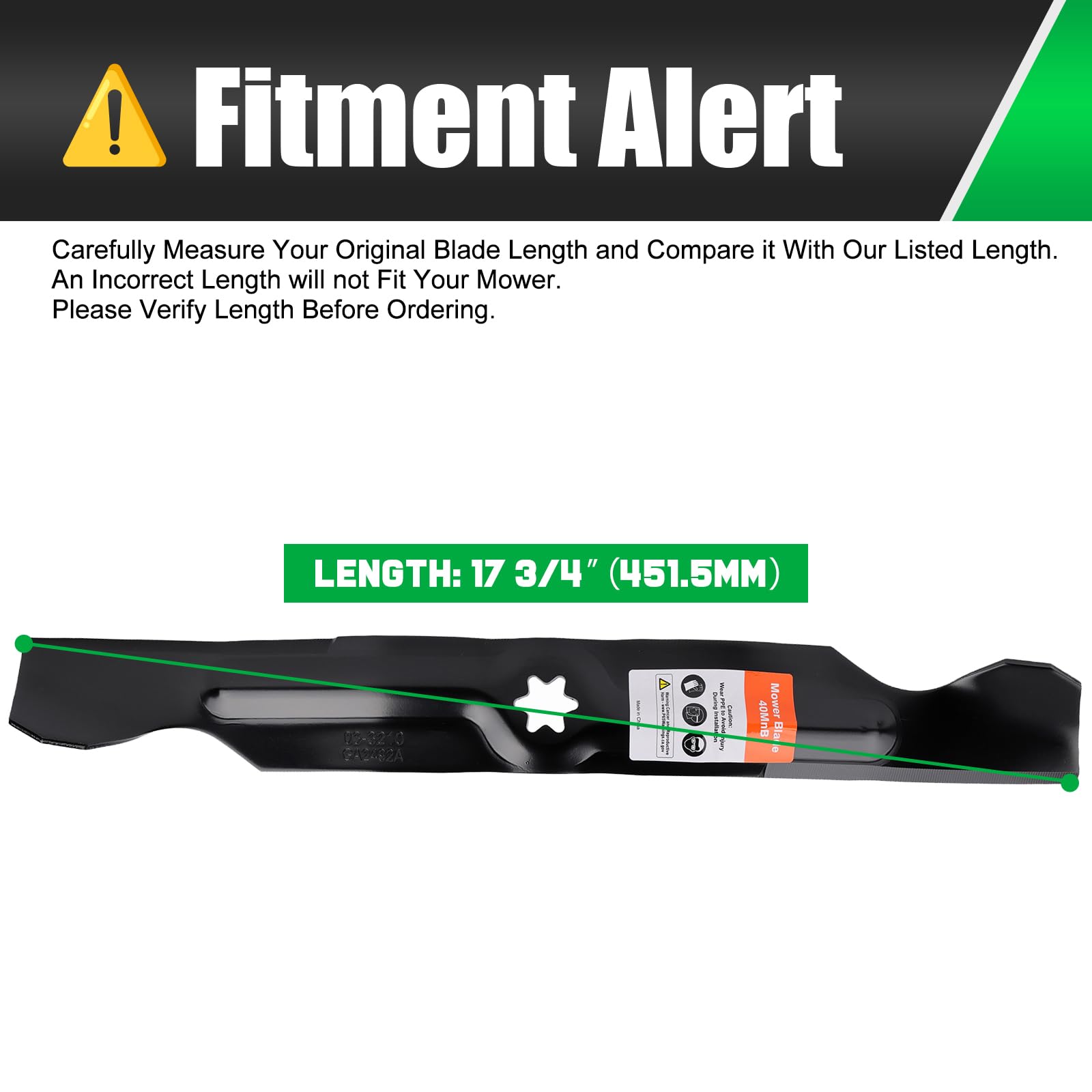Grasscool blade next to ruler showing 17-7/8 inch length for accurate replacement