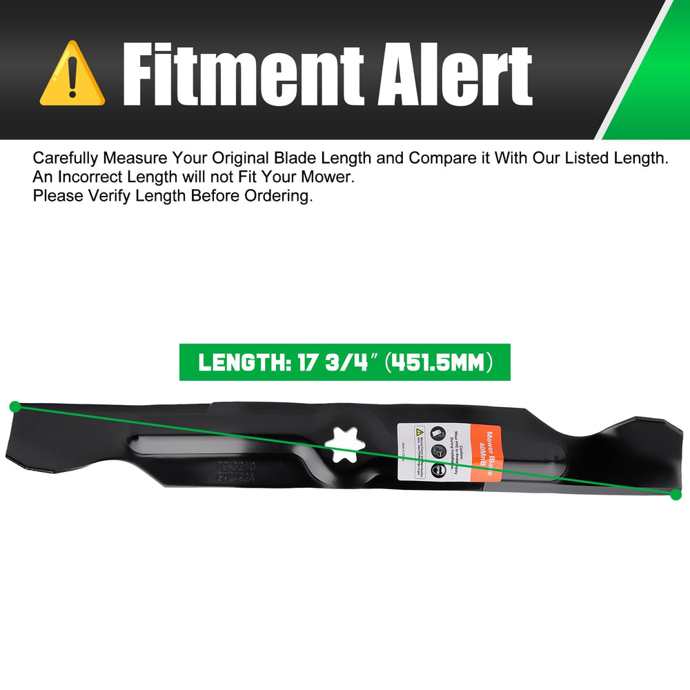 Grasscool blade next to ruler showing 17-7/8 inch length for accurate replacement