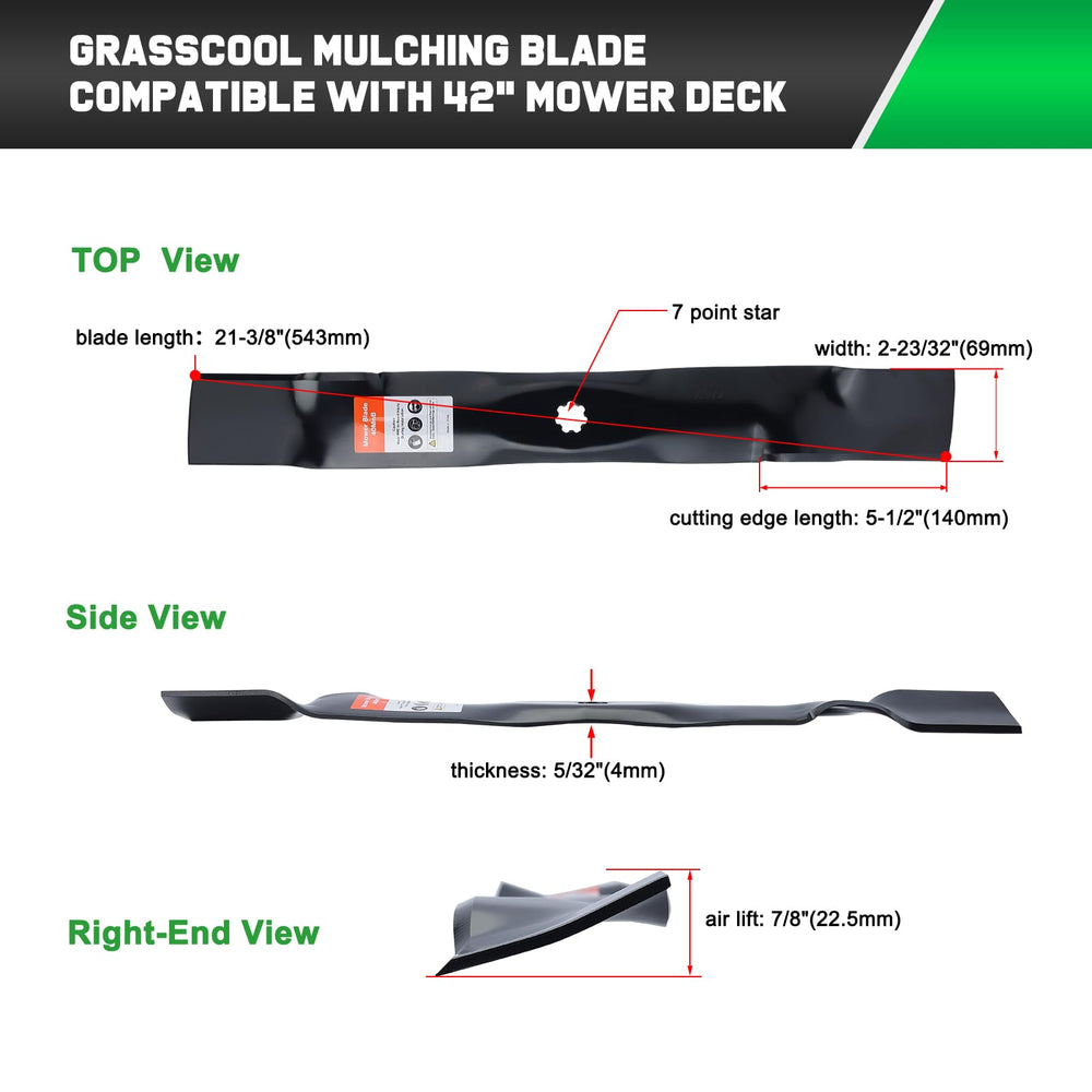 Grasscool blades cutting grass demonstrating finer mulch distribution benefit