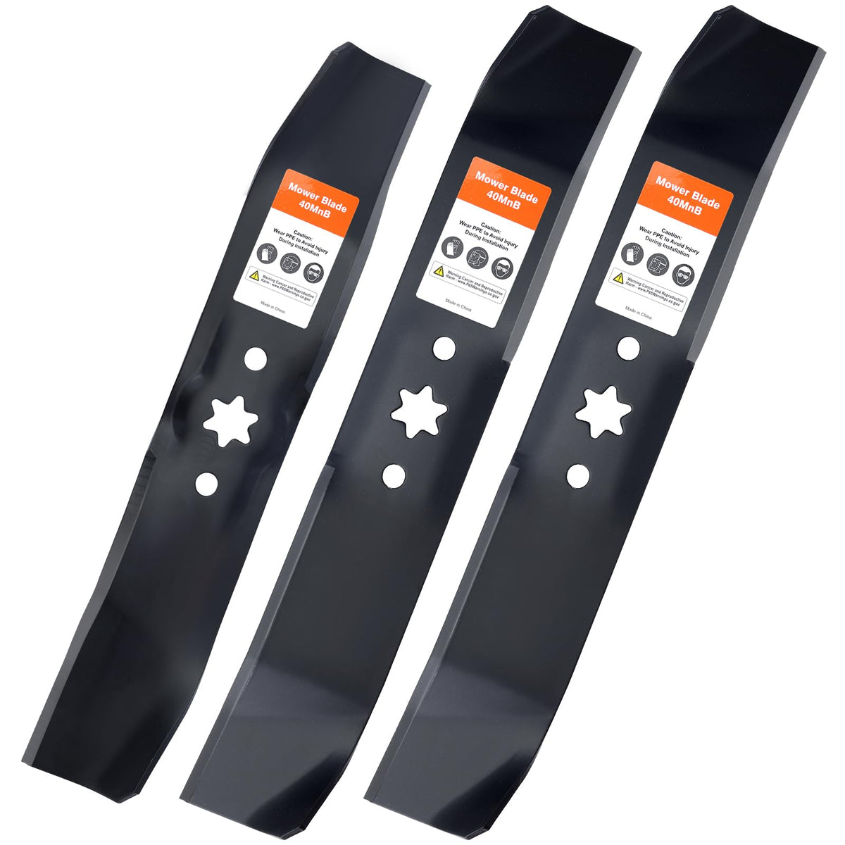 Grasscool front packaging showing 46" deck blade set and fitment benefits