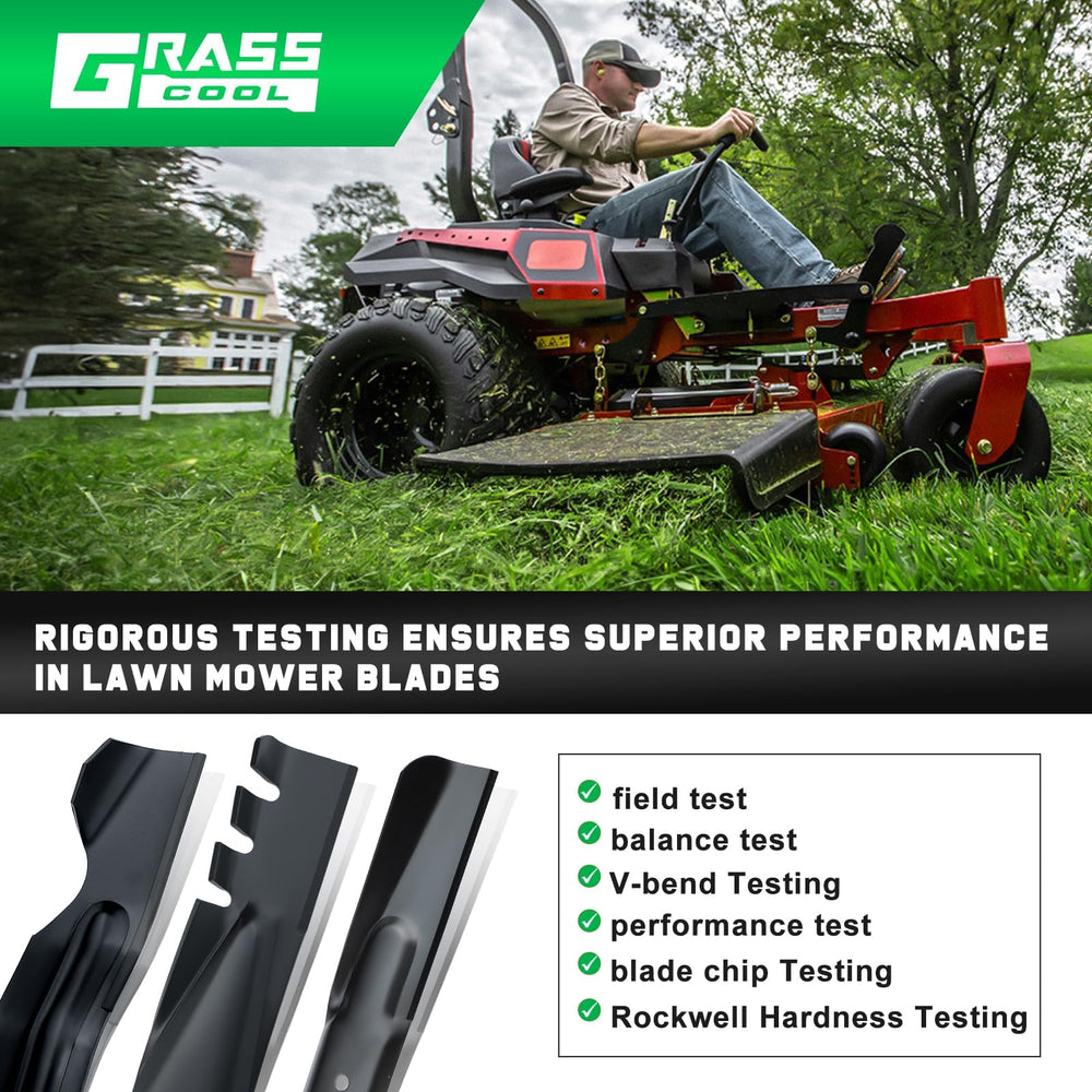 Grasscool blades on zero-turn mower in yard improving cut quality on thick grass