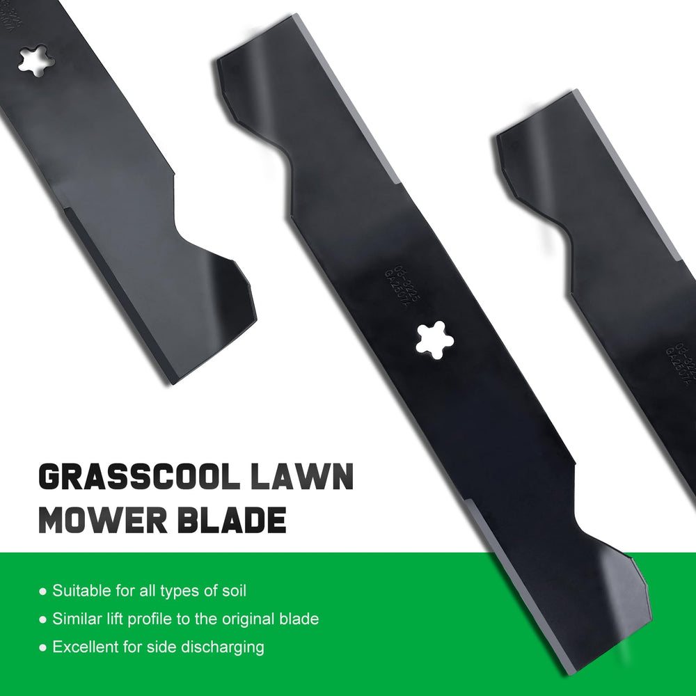 Grasscool blades in yard mowing scene showing efficient grass discharge benefit
