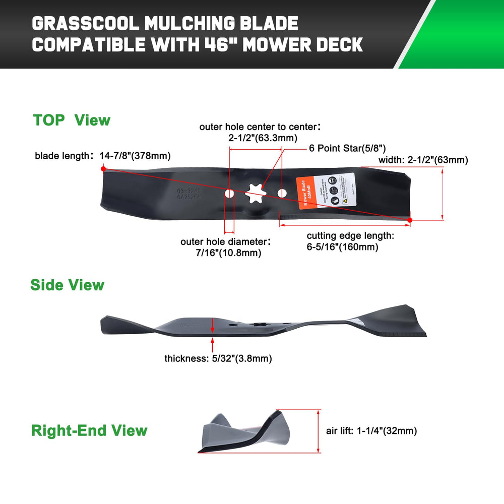 Grasscool blade set laid out two long two short showing included components