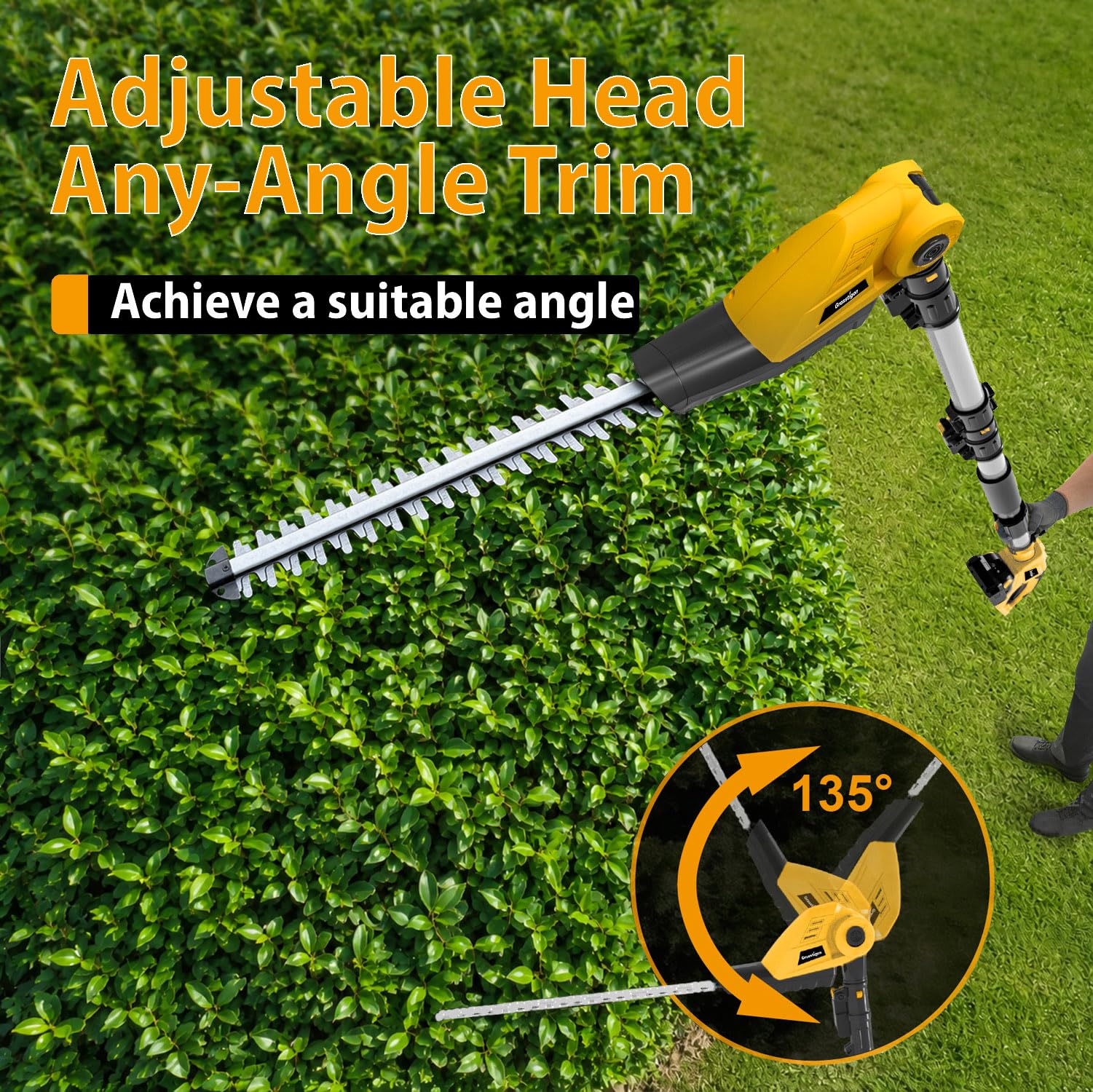 GRASSTIGON extended reach trimming tall hedge from ground for safety