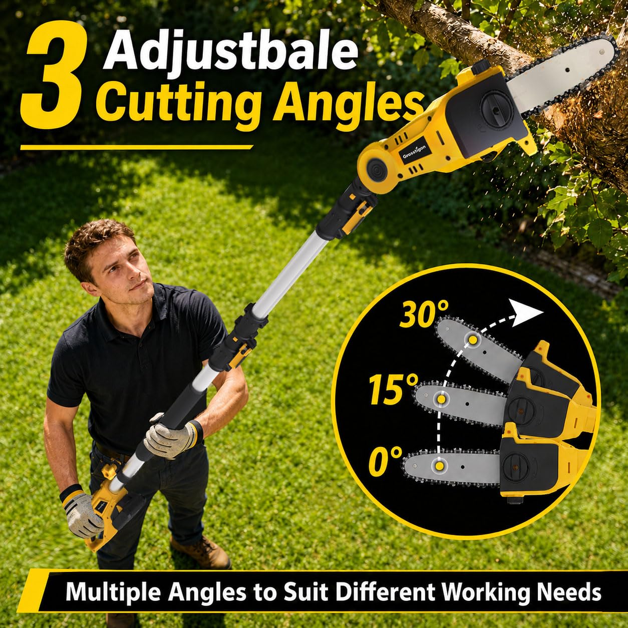 GRASSTIGON extended reach in use trimming high branches without a ladder benefit